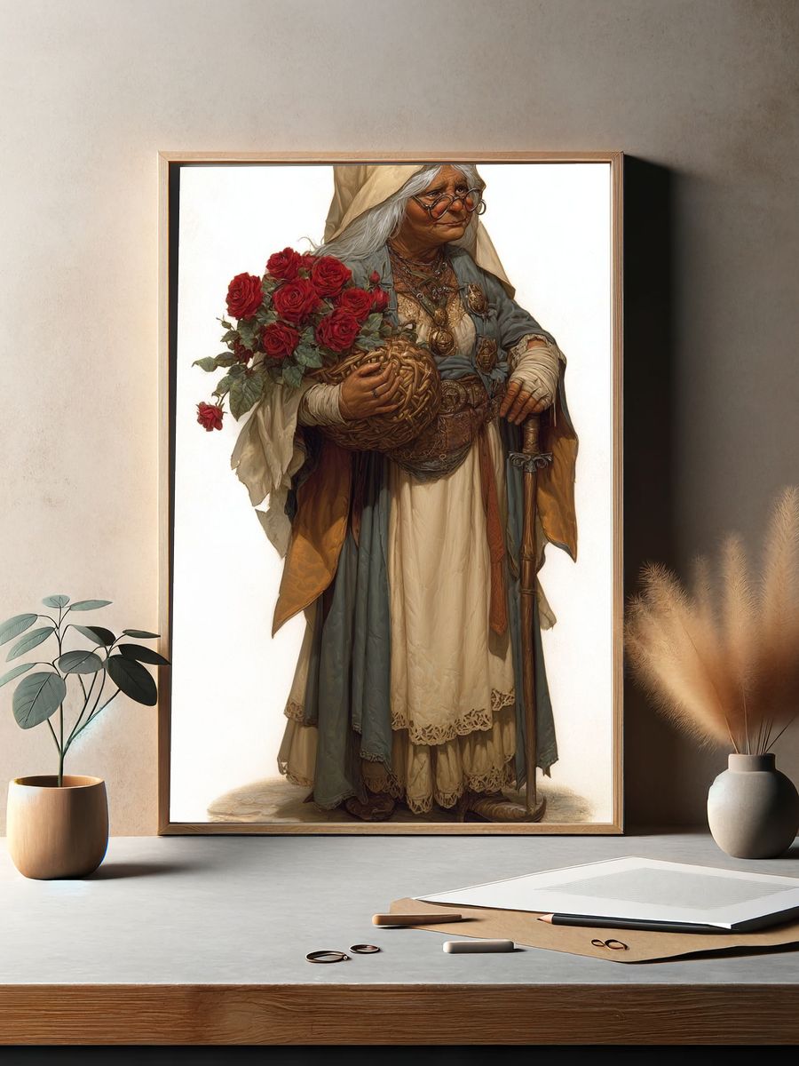 Rose-Bearing Elder Portrait Print. — room view 2
