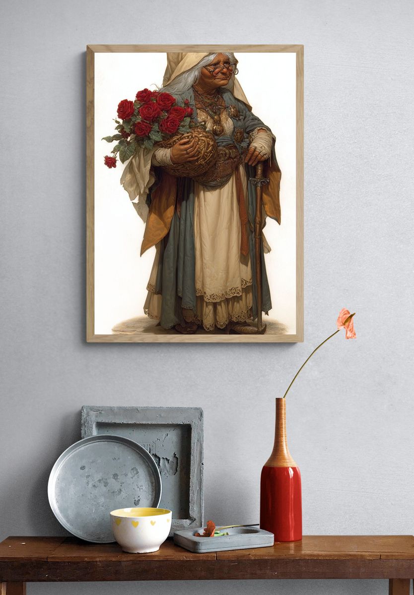 Rose-Bearing Elder Portrait Print. — room view 3