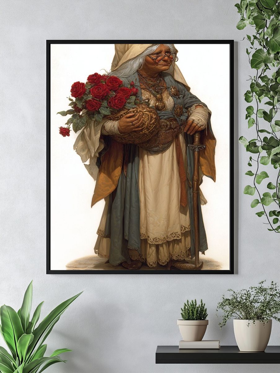 Rose-Bearing Elder Portrait Print. — room view 4