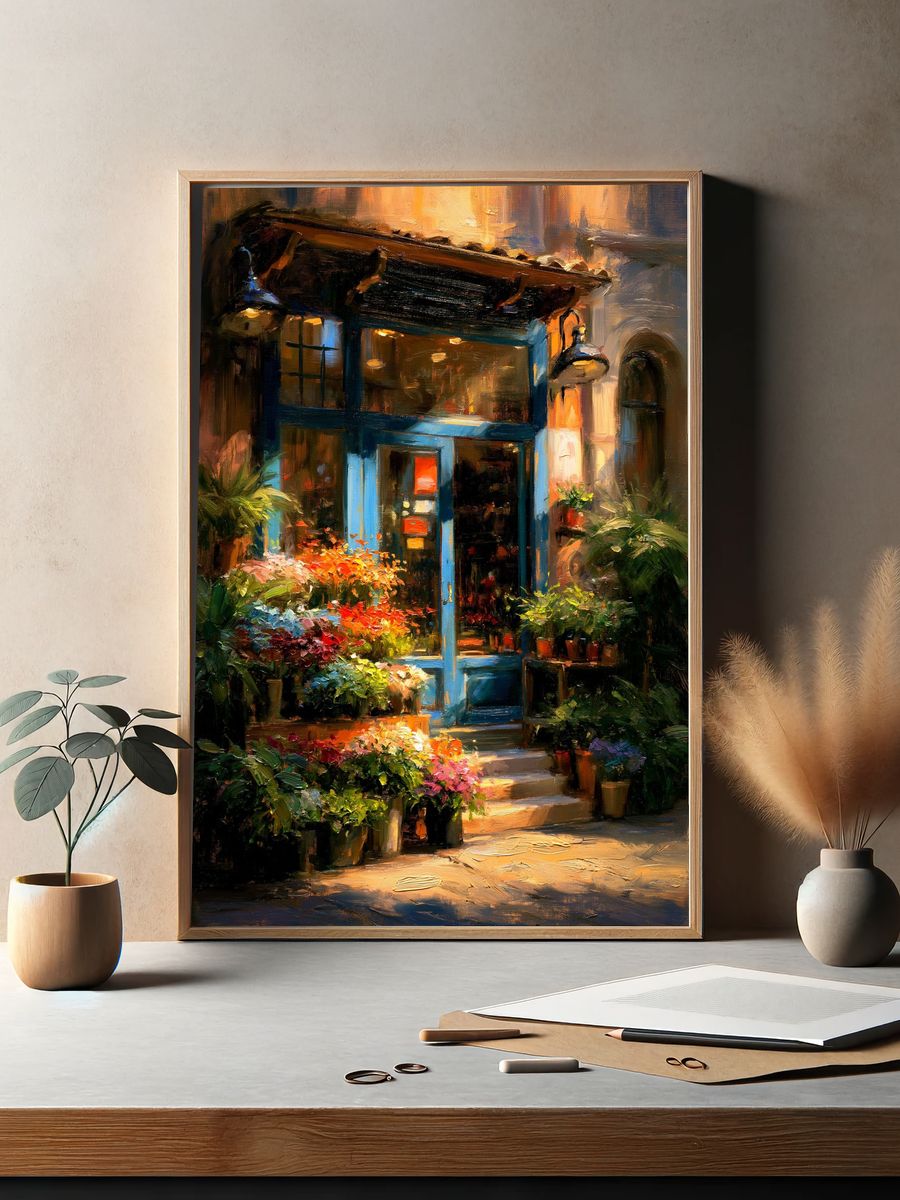 Flower Shop Street Scene Poster. — room view 2