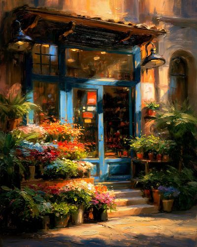 Flower Shop Street Scene Poster.