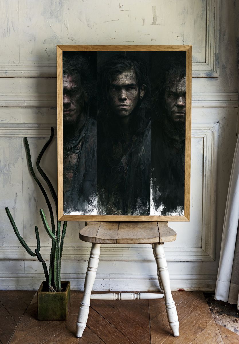 Dark Portrait Triptych Poster. room preview