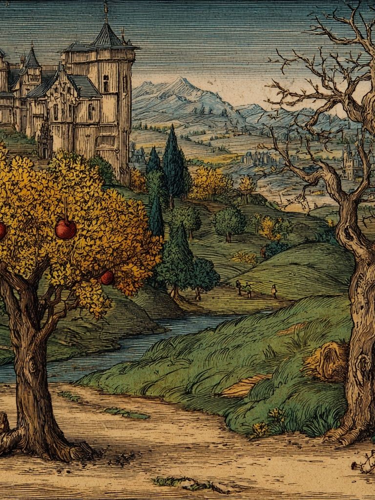 Renaissance Orchard Landscape Print. poster — fine-art art