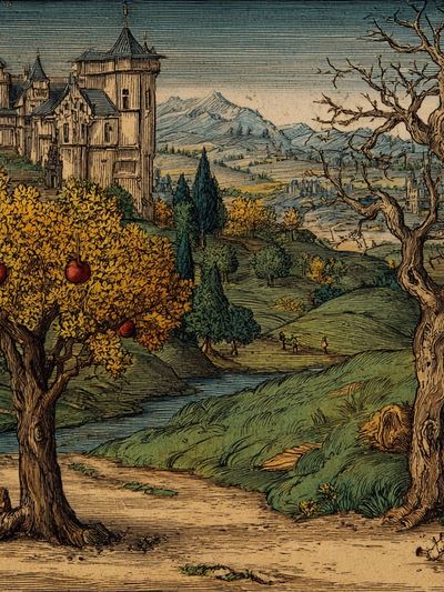 Renaissance Orchard Landscape Print. poster print