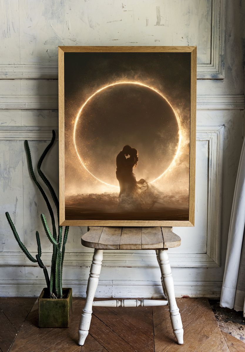 Eternal Embrace Surrealism Print. room preview