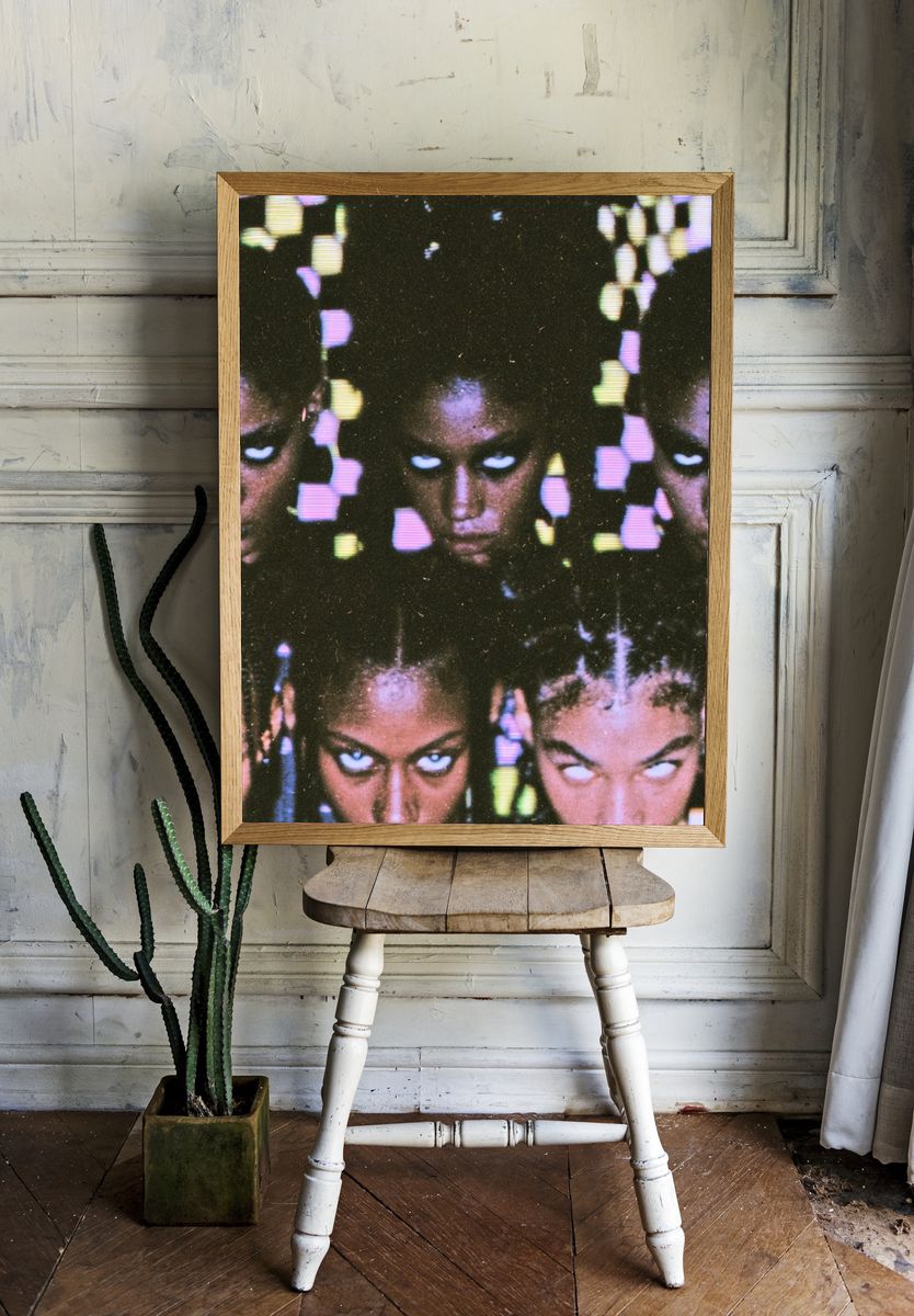 Eerie Faces Glitch Portrait Poster. room preview