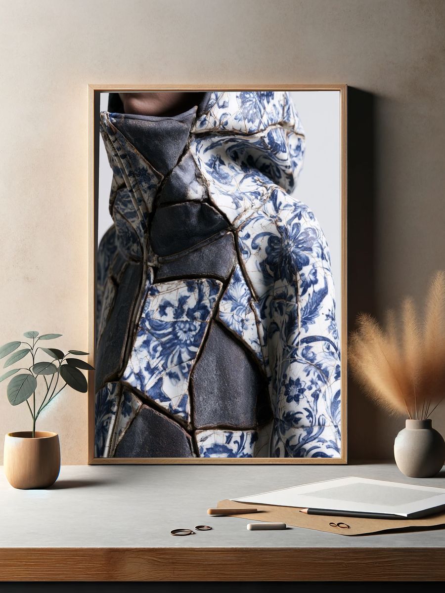 Blue Floral Ceramic Sculpture Print. — room view 2