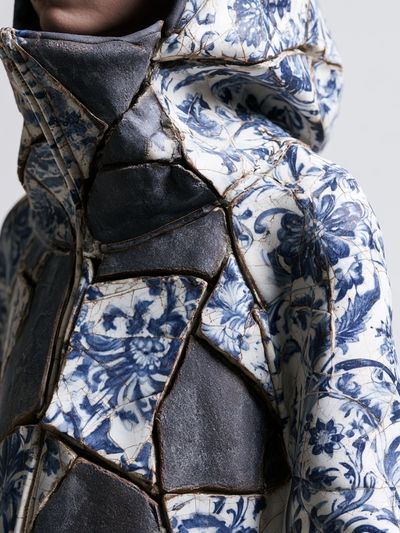 Blue Floral Ceramic Sculpture Print.