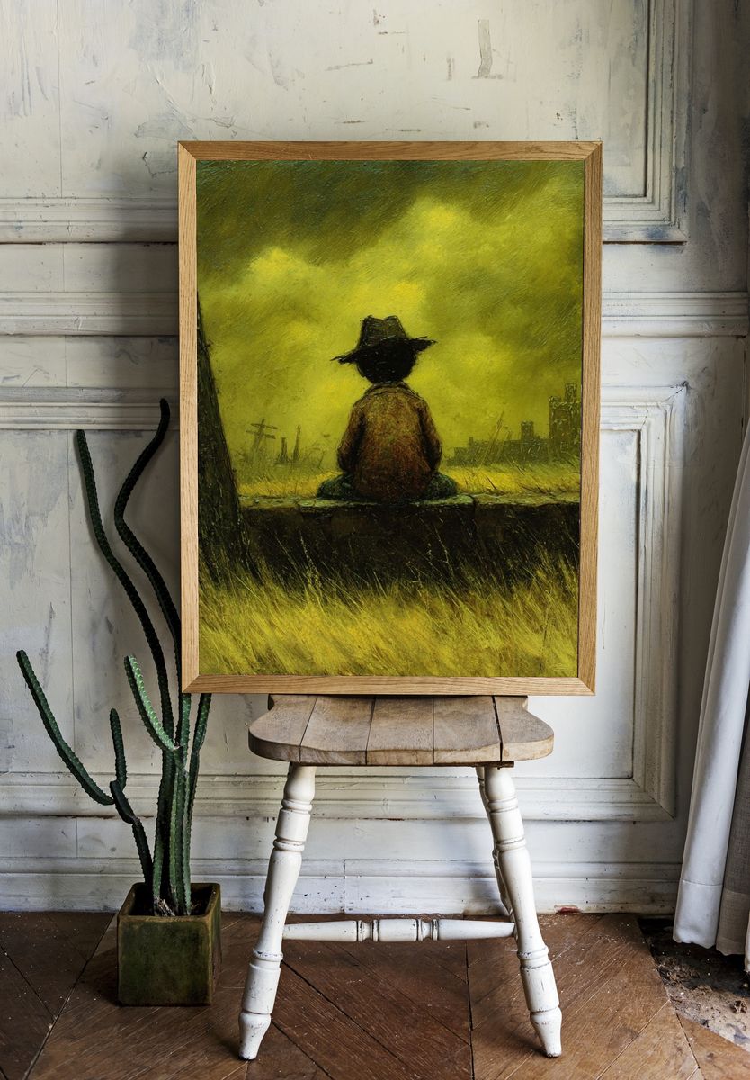 Lonely Cowboy Landscape Print. — room view 1