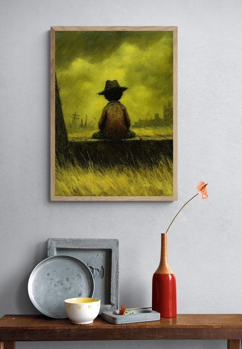 Lonely Cowboy Landscape Print. — room view 3