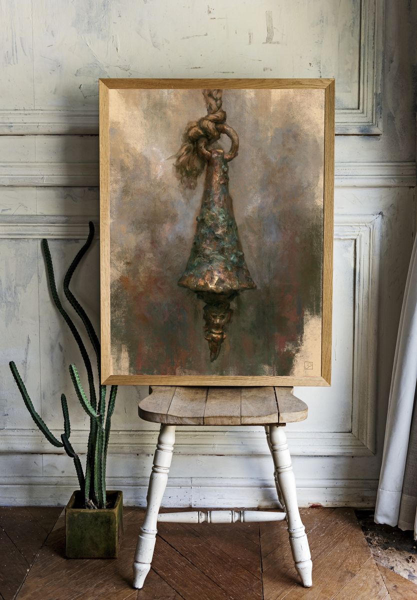 Rustic Bell Still Life Print. room preview