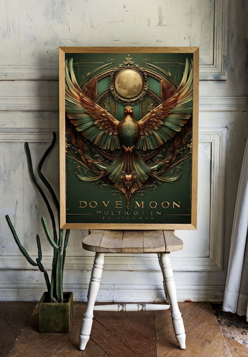 Dove Moon Art Nouveau Print. — room view 1
