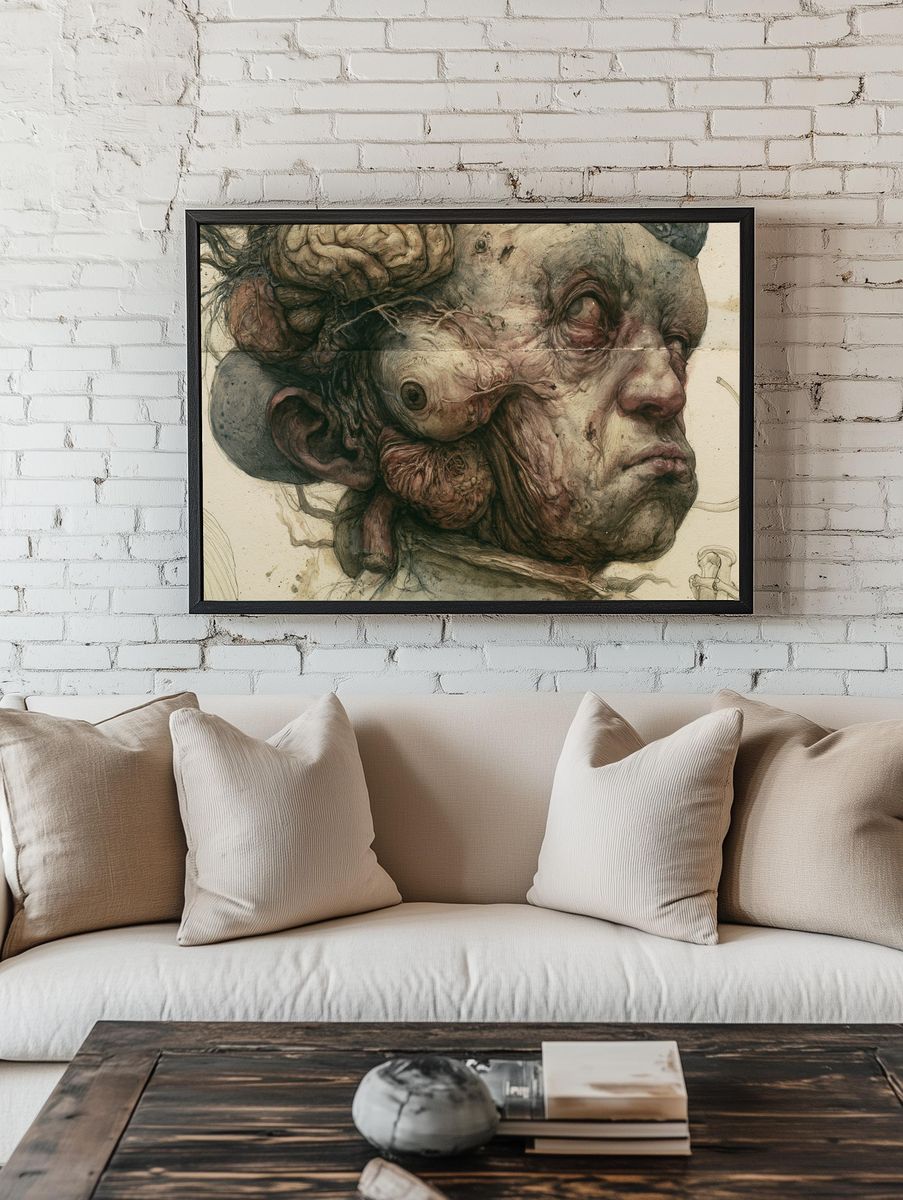 Surreal Human Head Fine-Art Print. room preview