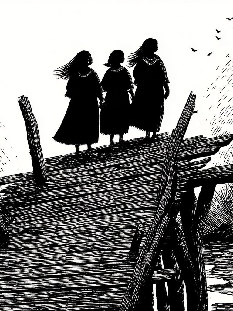 Three Figures on a Bridge Print. poster — fine-art art