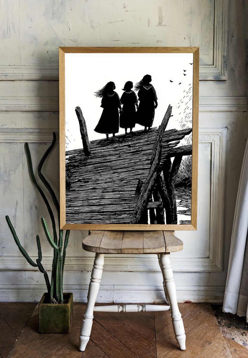 Three Figures on a Bridge Print. room preview
