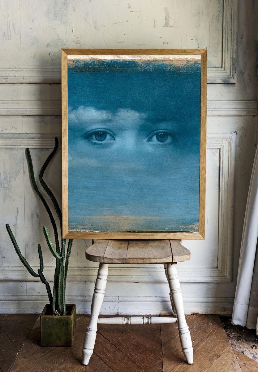 Cloud Eyes Surrealism Print. room preview