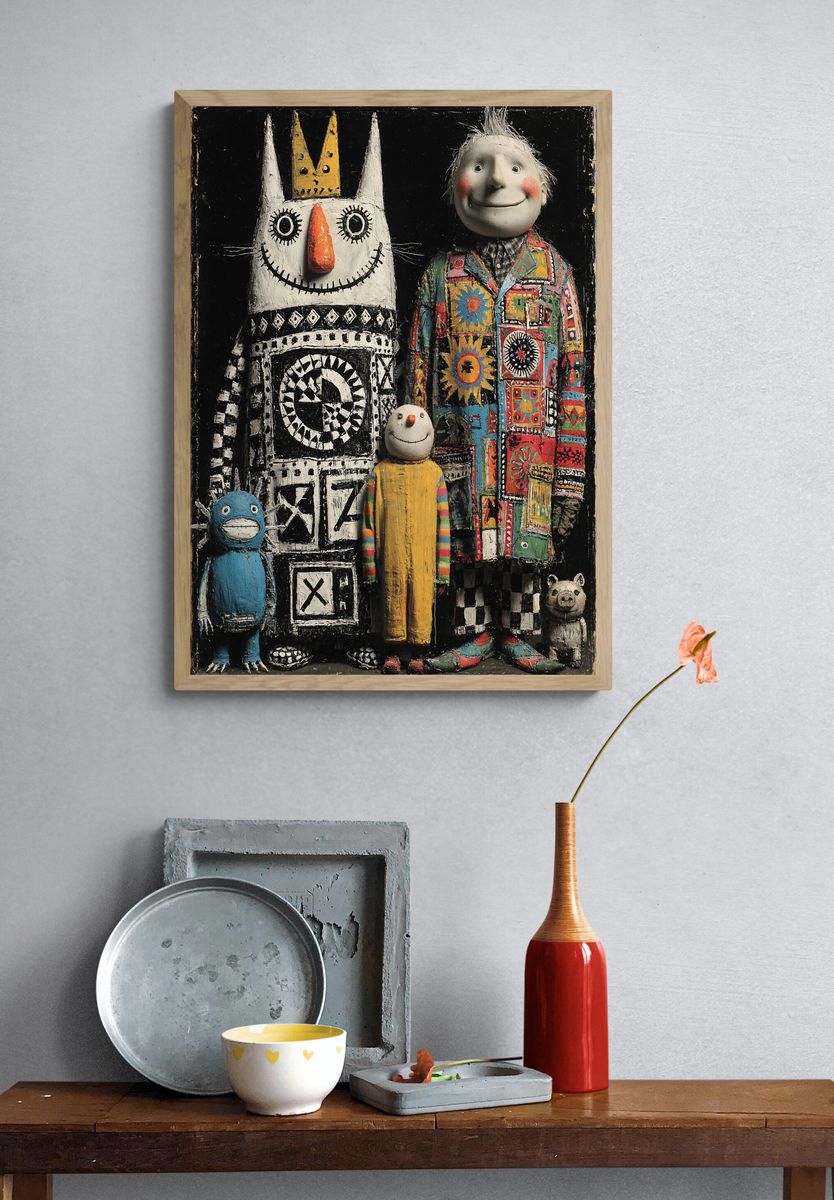 Whimsical Folk Figures Fine-Art Poster. — room view 3