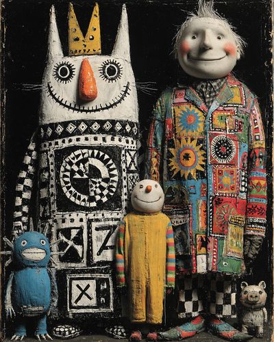 Whimsical Folk Figures Fine-Art Poster.