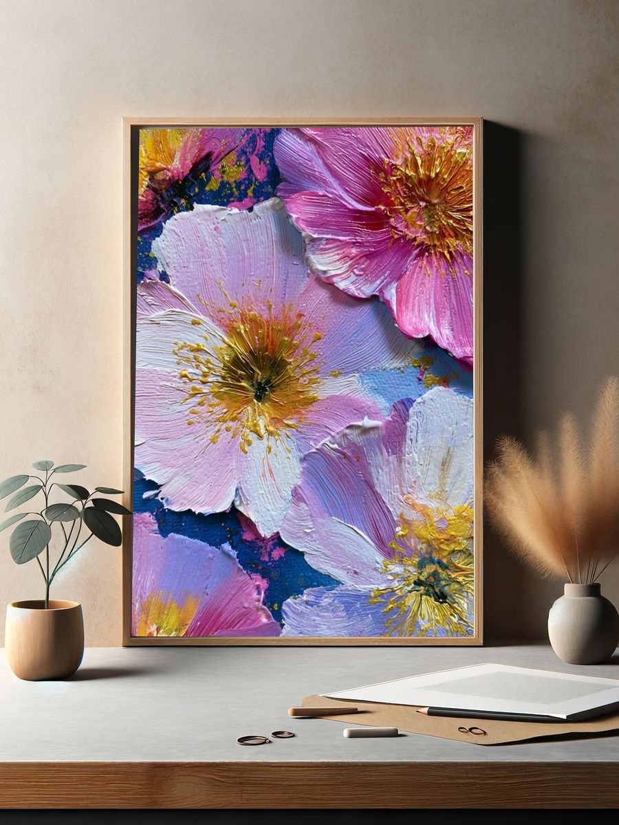 Pastel Floral Impasto Poster. — room view 2