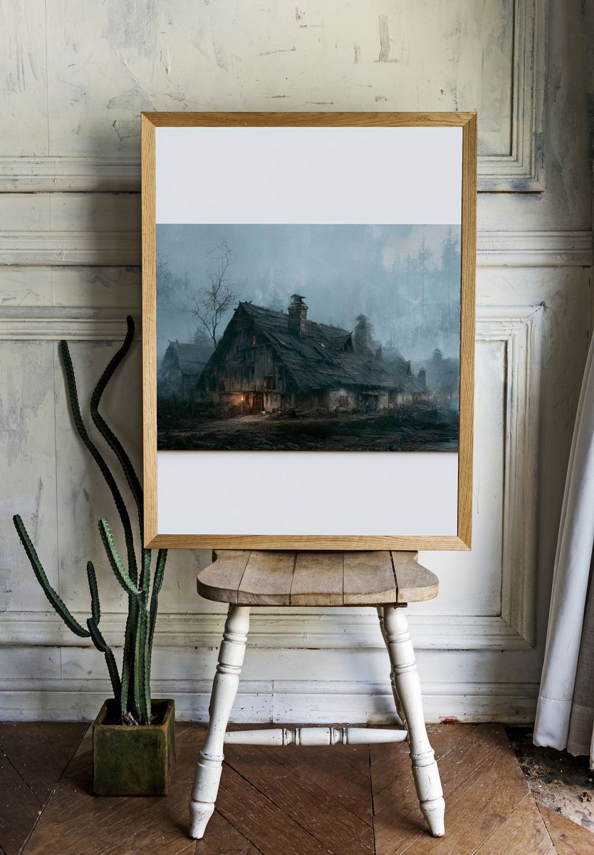 Misty Cabin in the Woods Poster. — room view 1