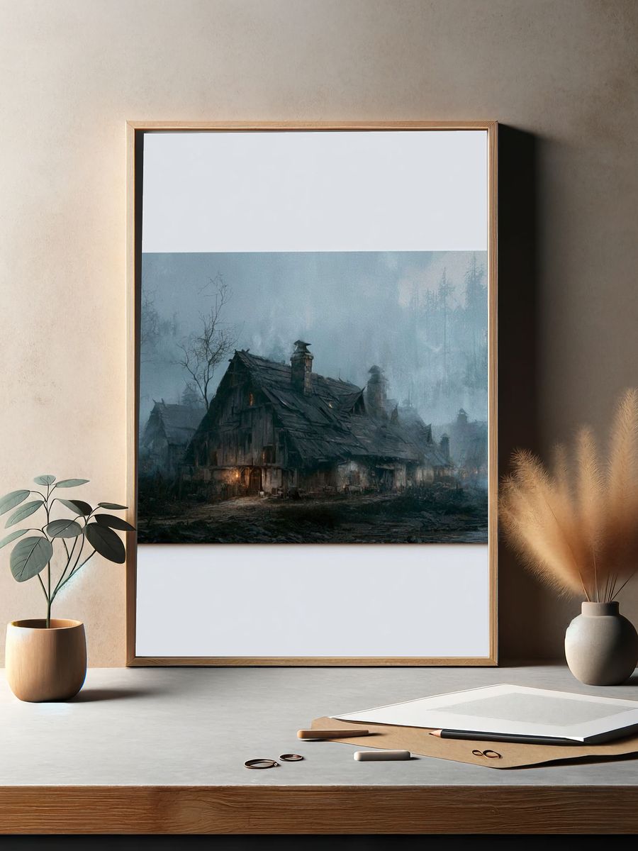Misty Cabin in the Woods Poster. — room view 2