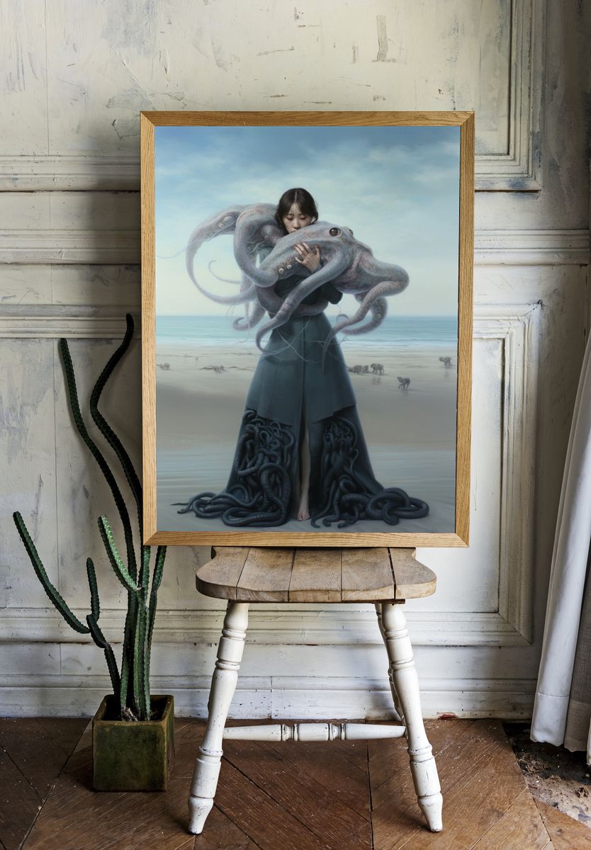 Surreal Octopus Girl Print. — room view 1