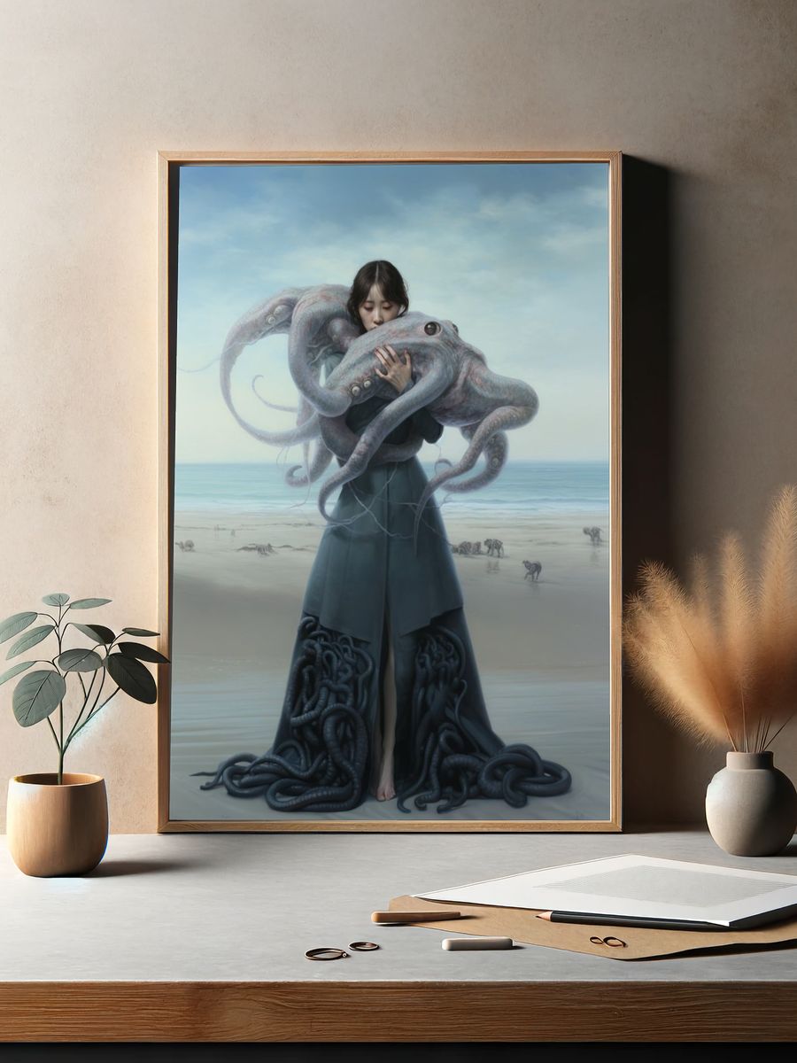 Surreal Octopus Girl Print. — room view 2