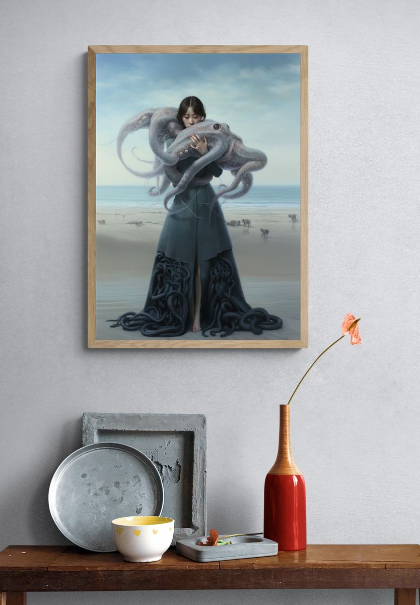 Surreal Octopus Girl Print. — room view 3