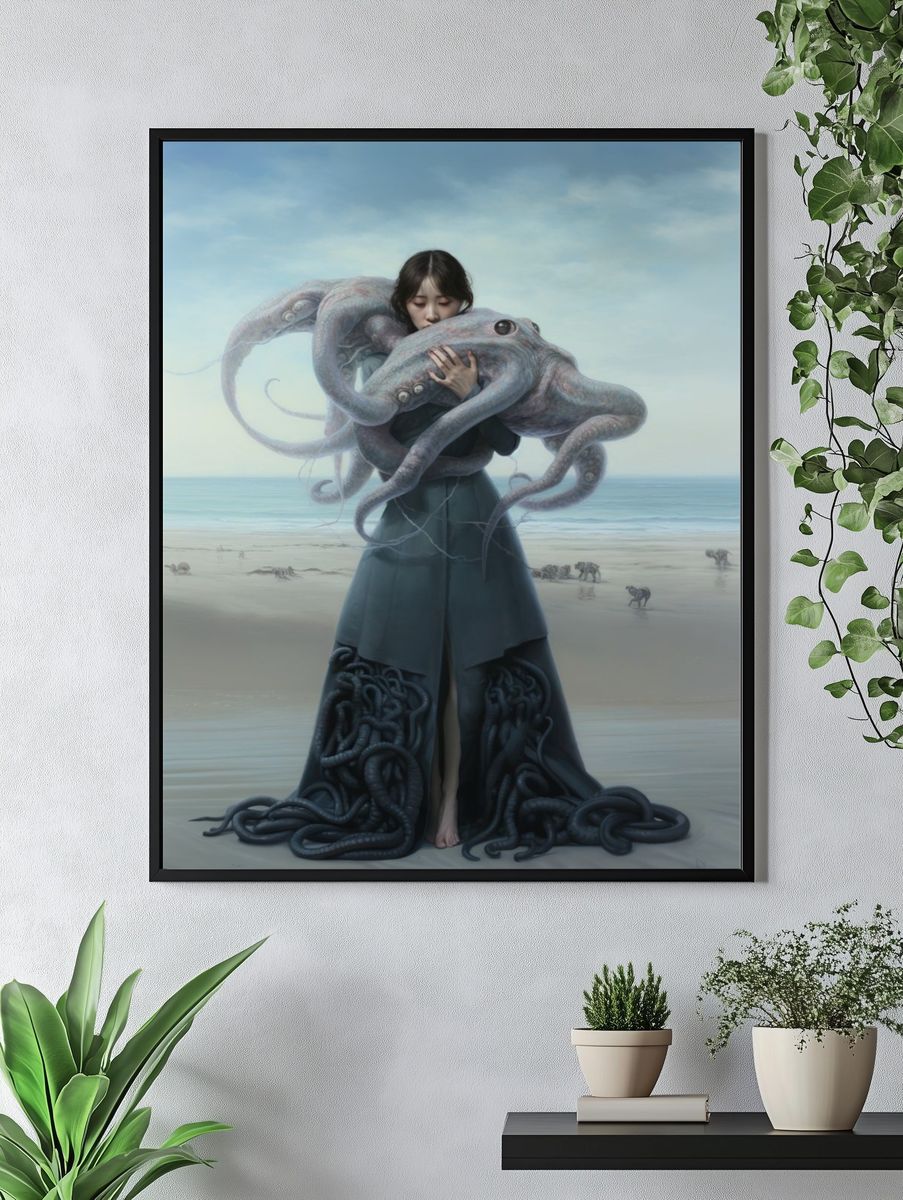 Surreal Octopus Girl Print. — room view 4