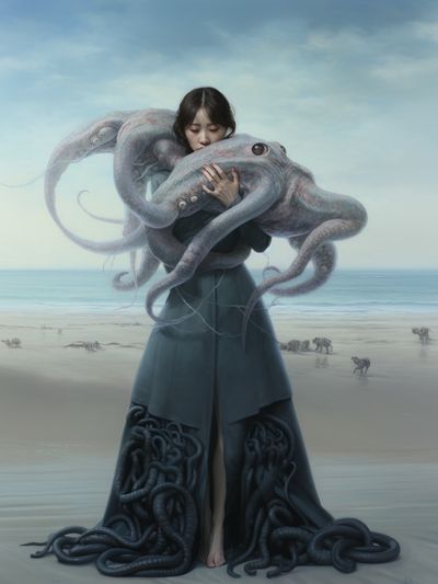 Surreal Octopus Girl Print. poster