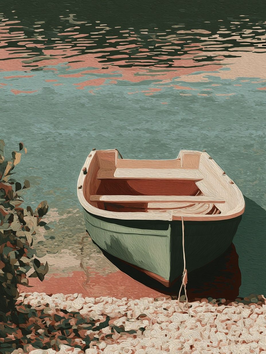 Pastel Rowboat by the Water Poster. poster — fine-art art
