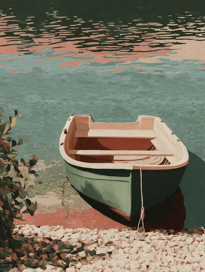Pastel Rowboat by the Water Poster.