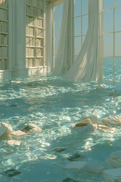 Dreamy Flooded Library Print. poster