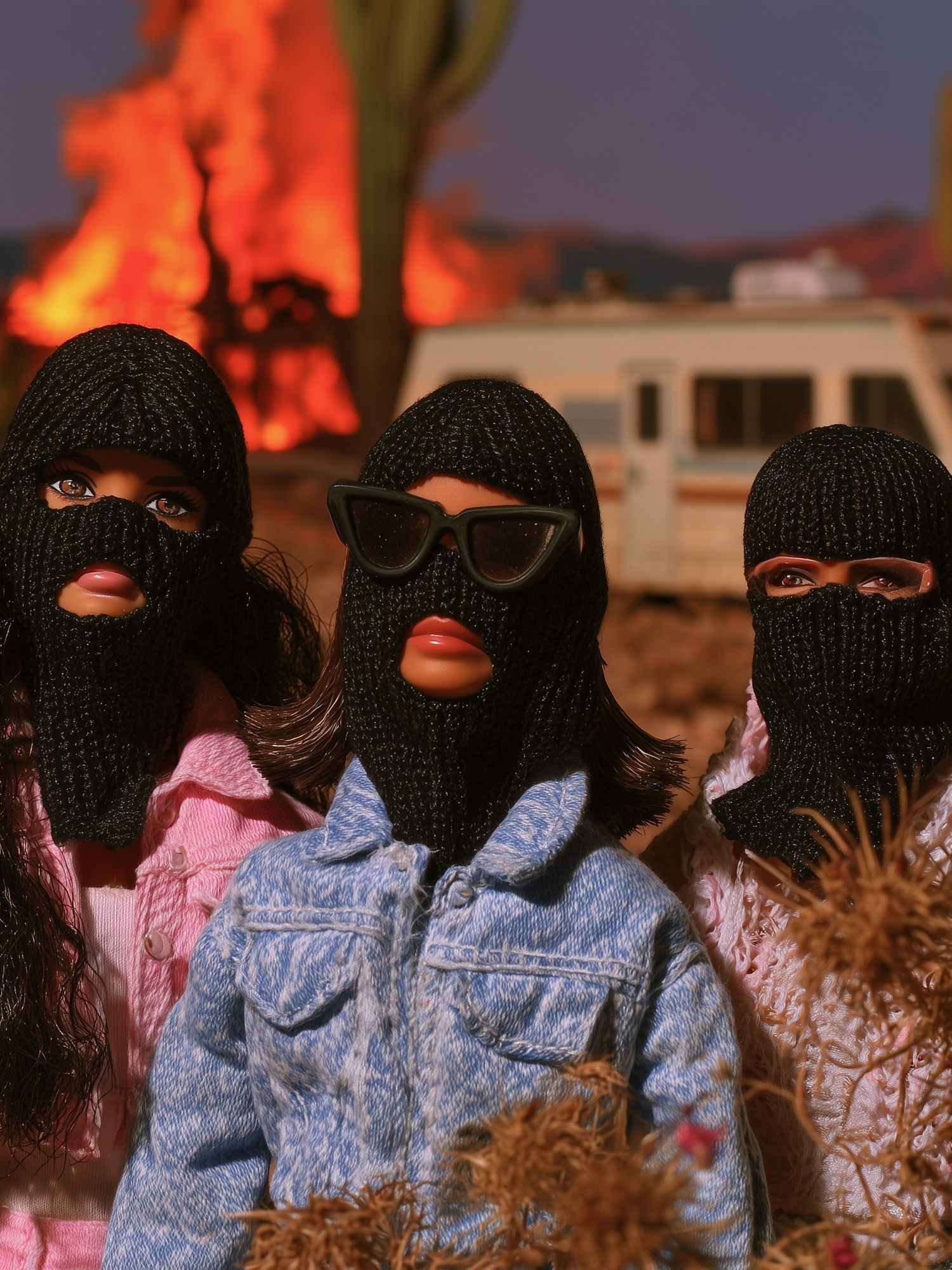 Masked Dolls Desert Fire Poster. poster — fine-art art