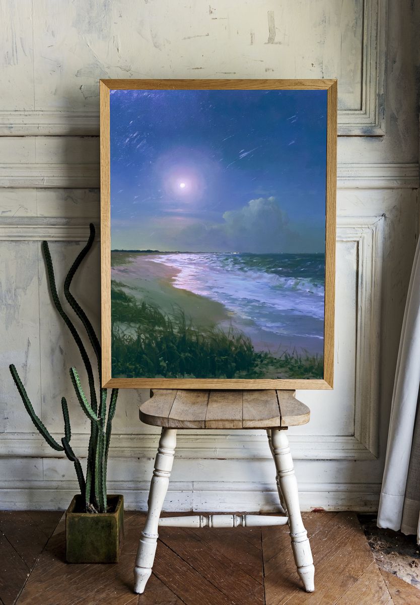 Moonlit Shoreline — Fine-Art Print. room preview