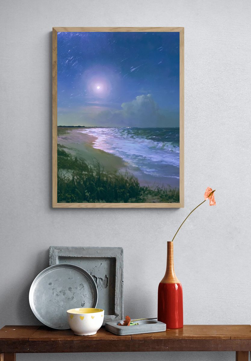 Moonlit Shoreline — Fine-Art Print. — room view 3