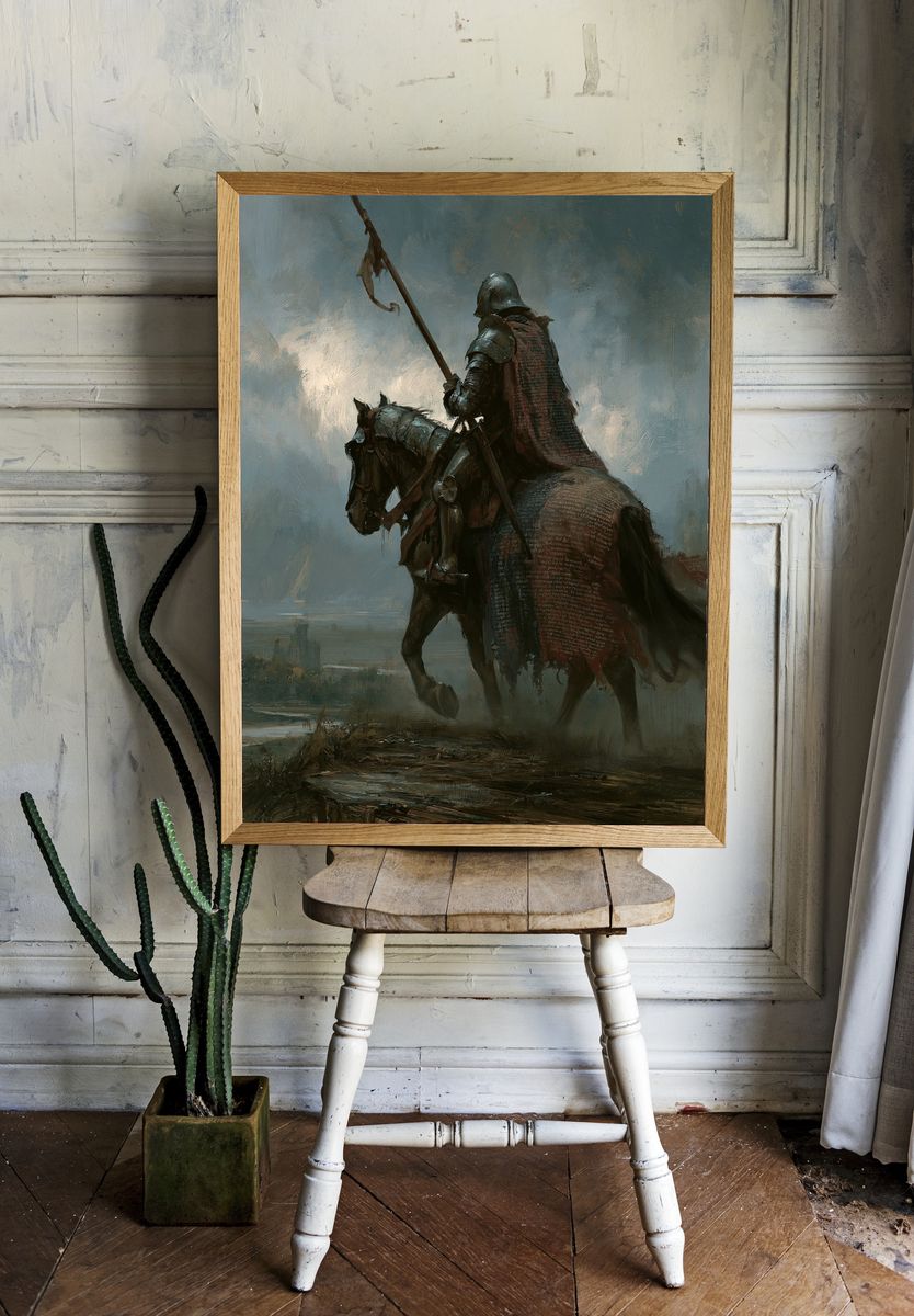 Armored Knight on Horse — Fantasy Print. room preview
