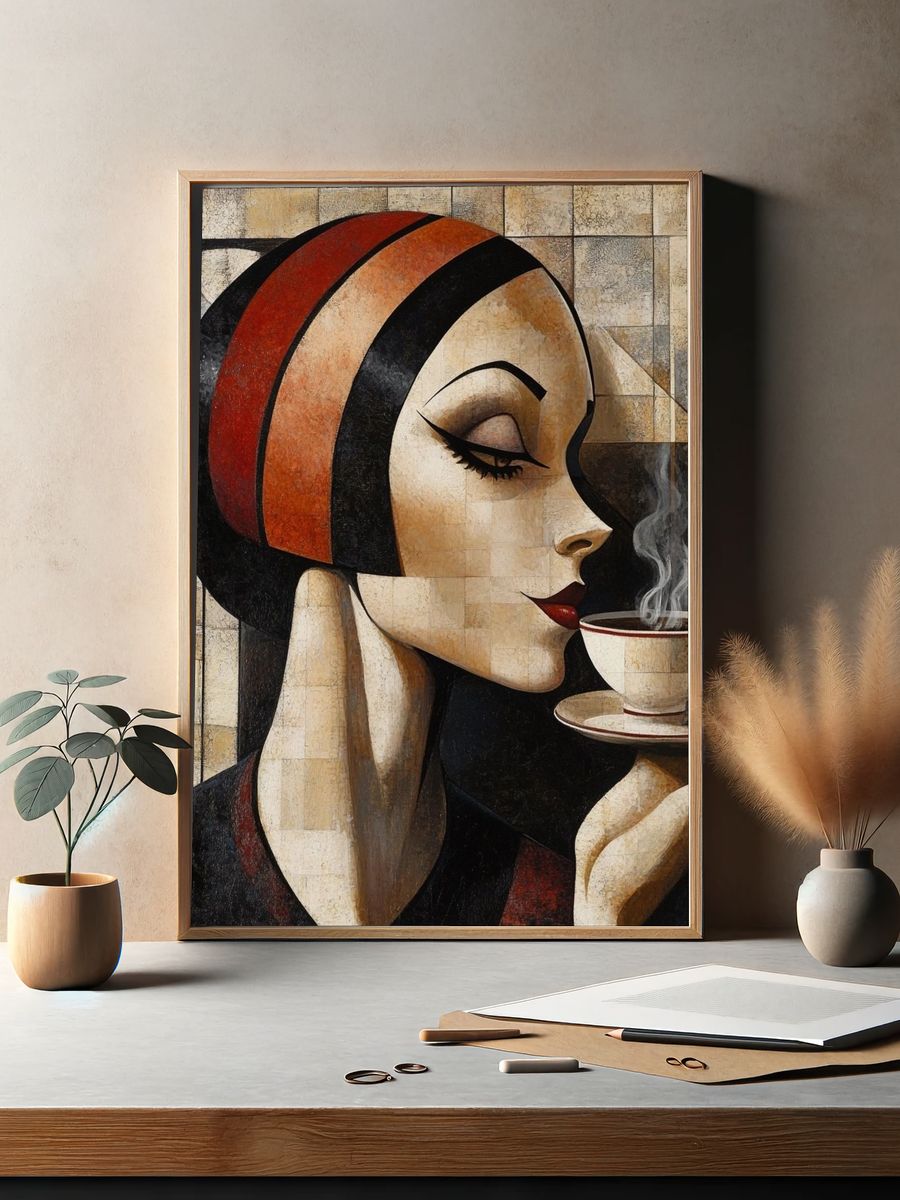 Art Deco Coffee Woman Print. — room view 2