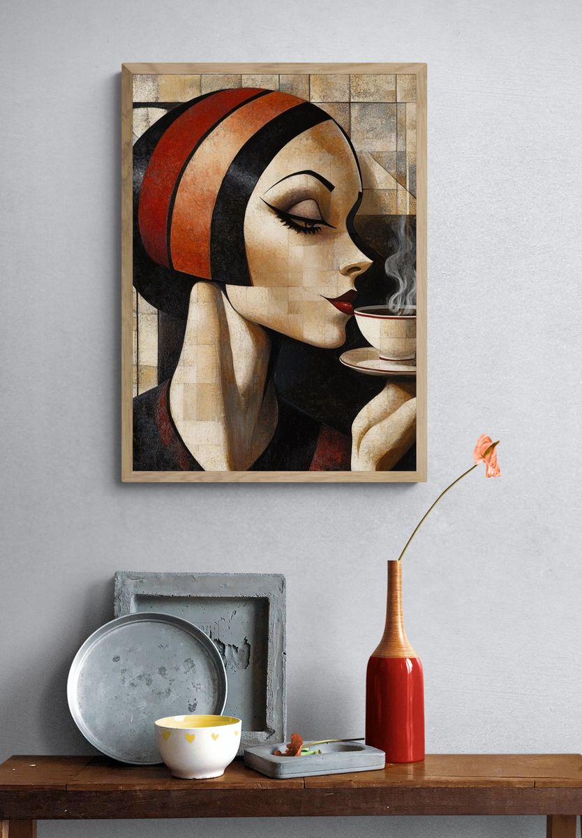 Art Deco Coffee Woman Print. — room view 3