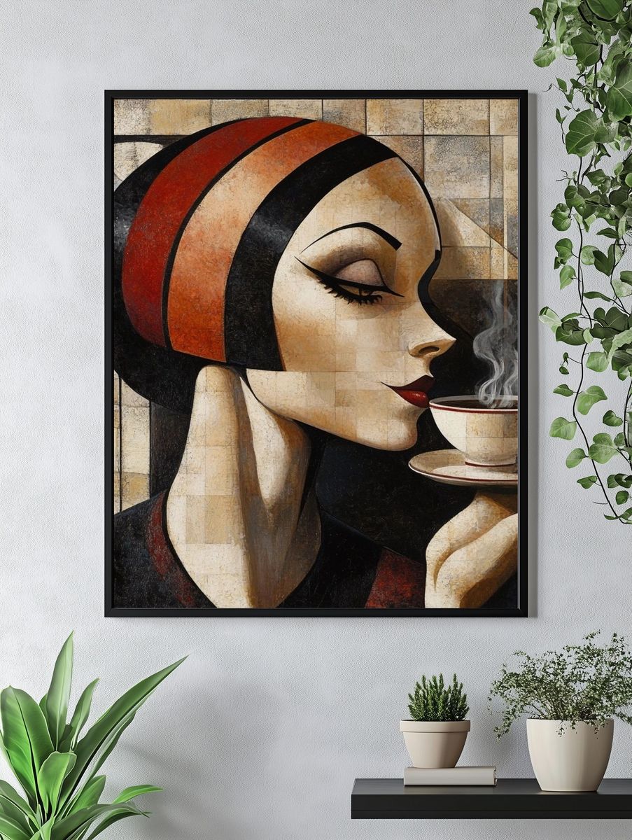 Art Deco Coffee Woman Print. — room view 4