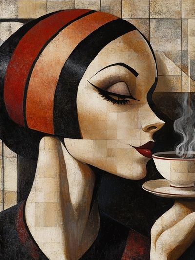 Art Deco Coffee Woman Print.