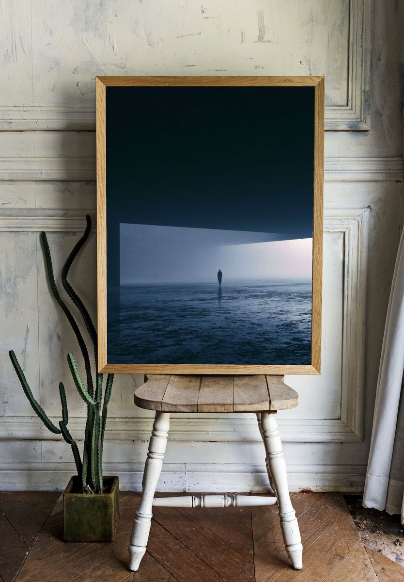 Solitary Figure in Blue Light Print. room preview