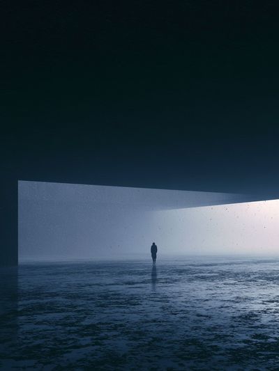 Solitary Figure in Blue Light Print.