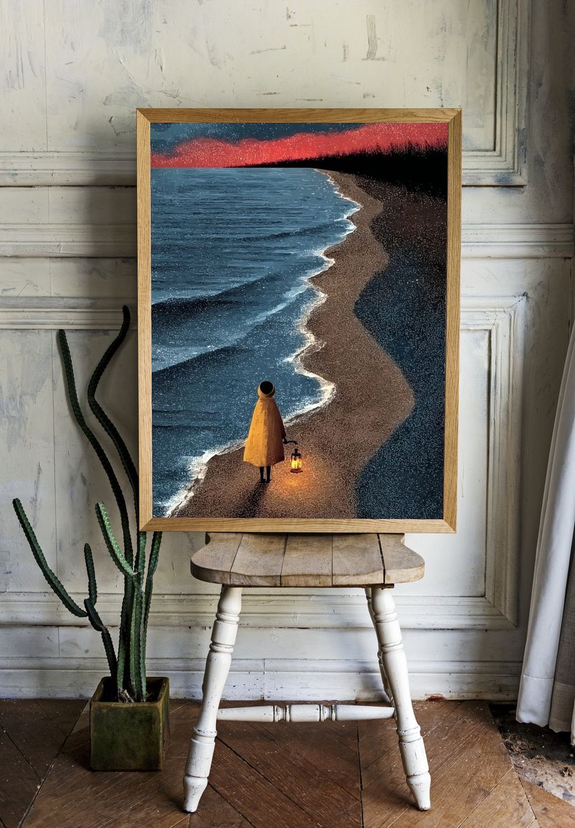 Lonely Shoreline Surrealism Print. — room view 1