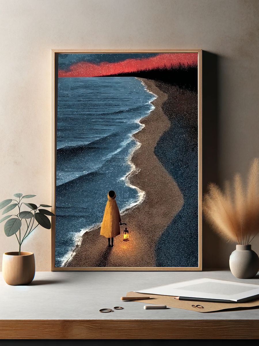 Lonely Shoreline Surrealism Print. — room view 2