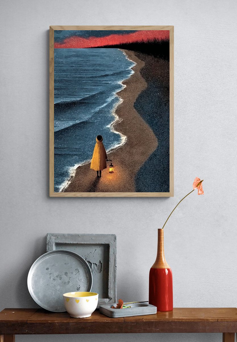 Lonely Shoreline Surrealism Print. — room view 3