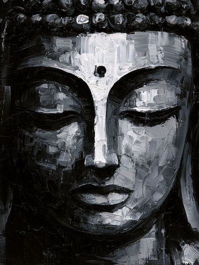Monochrome Buddha Face Print.