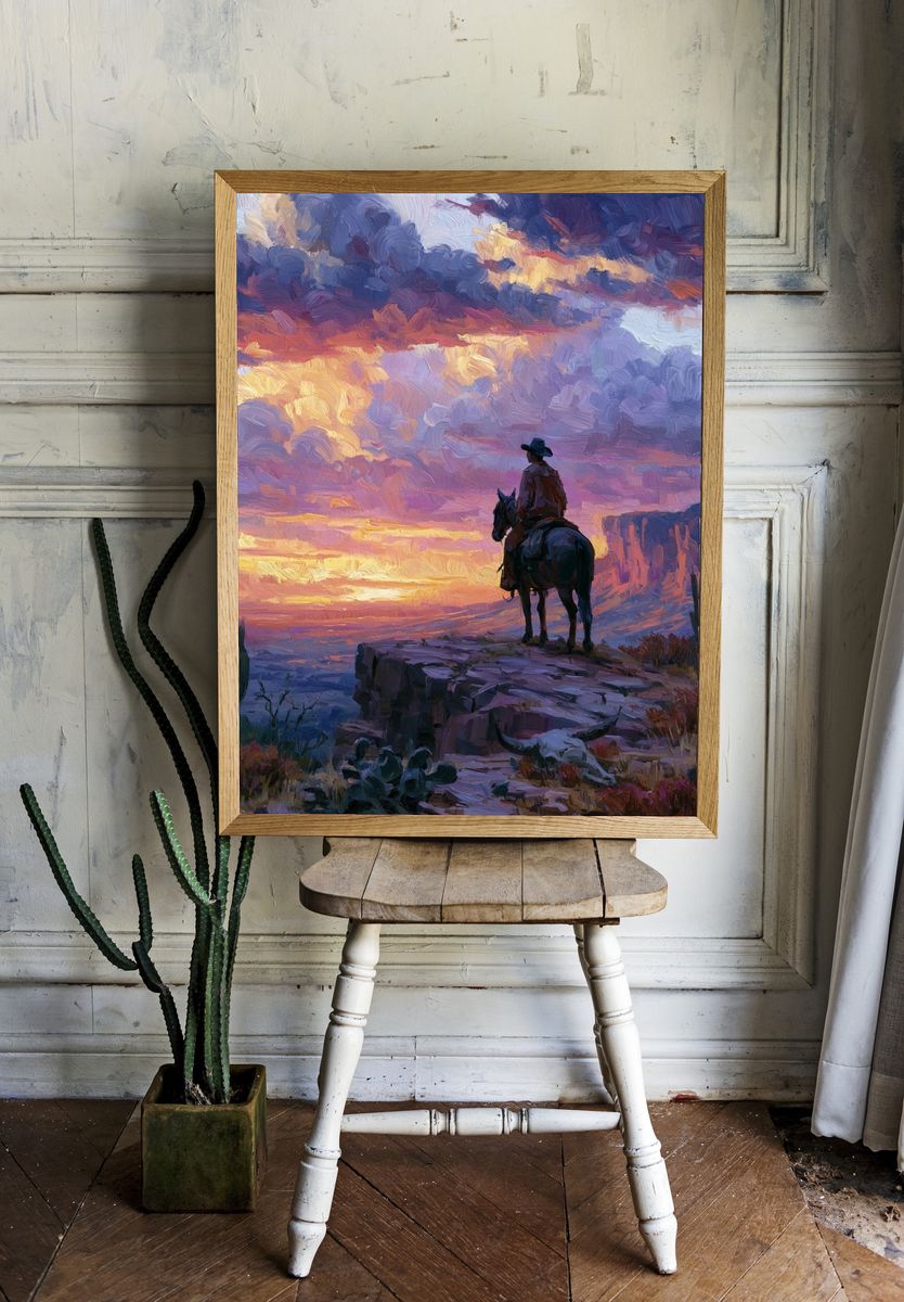 Desert Rider Sunset Print. room preview