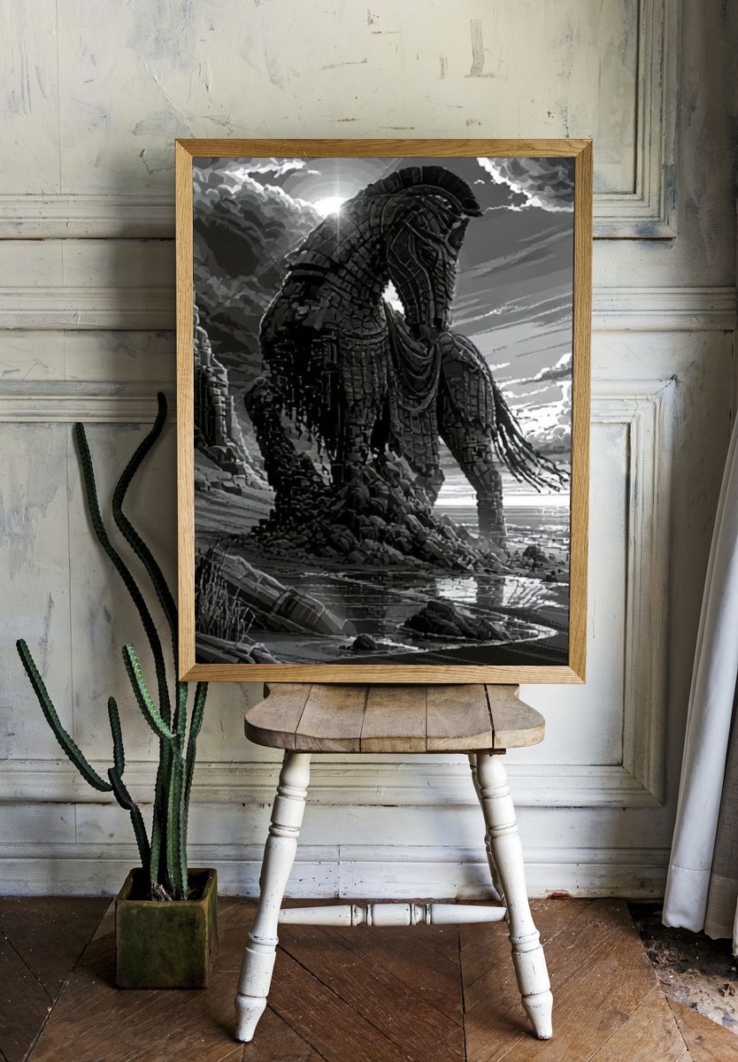 Stone Horse Surrealism Print. room preview