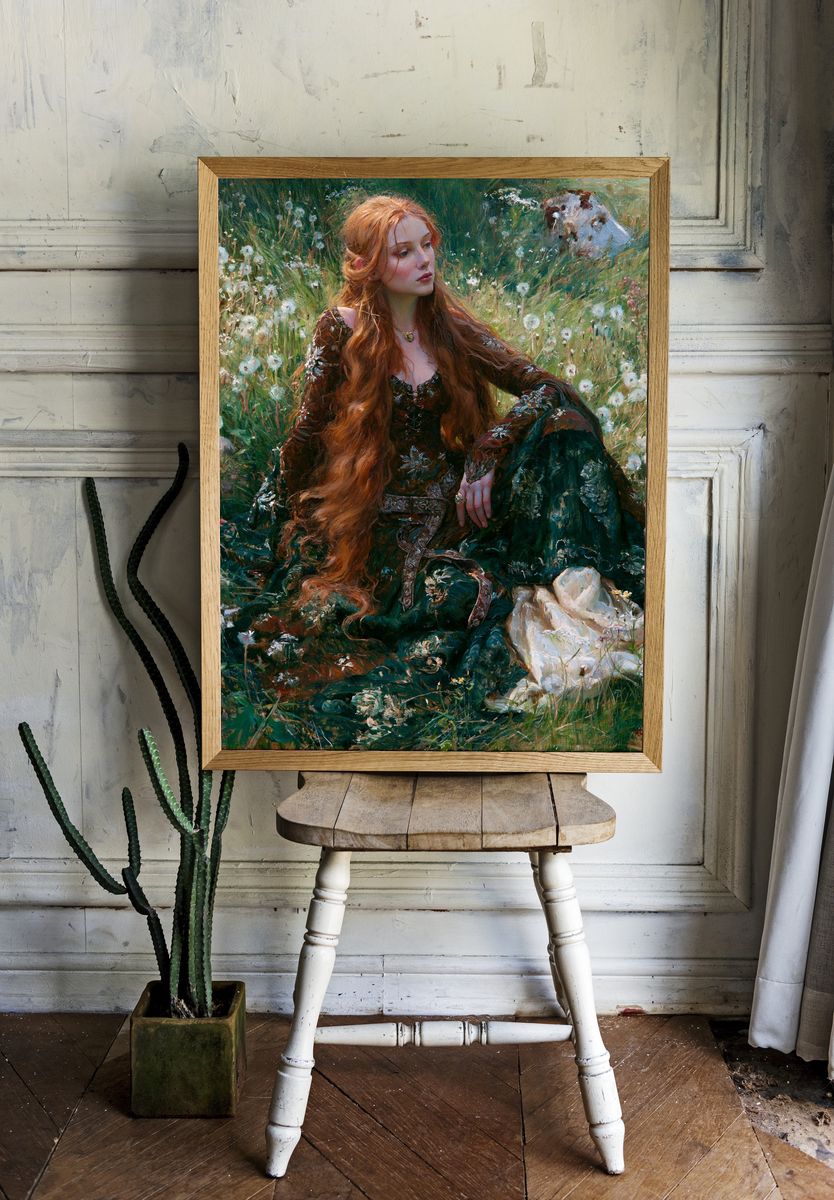 Red-Haired Maiden in Meadow Print. — room view 1